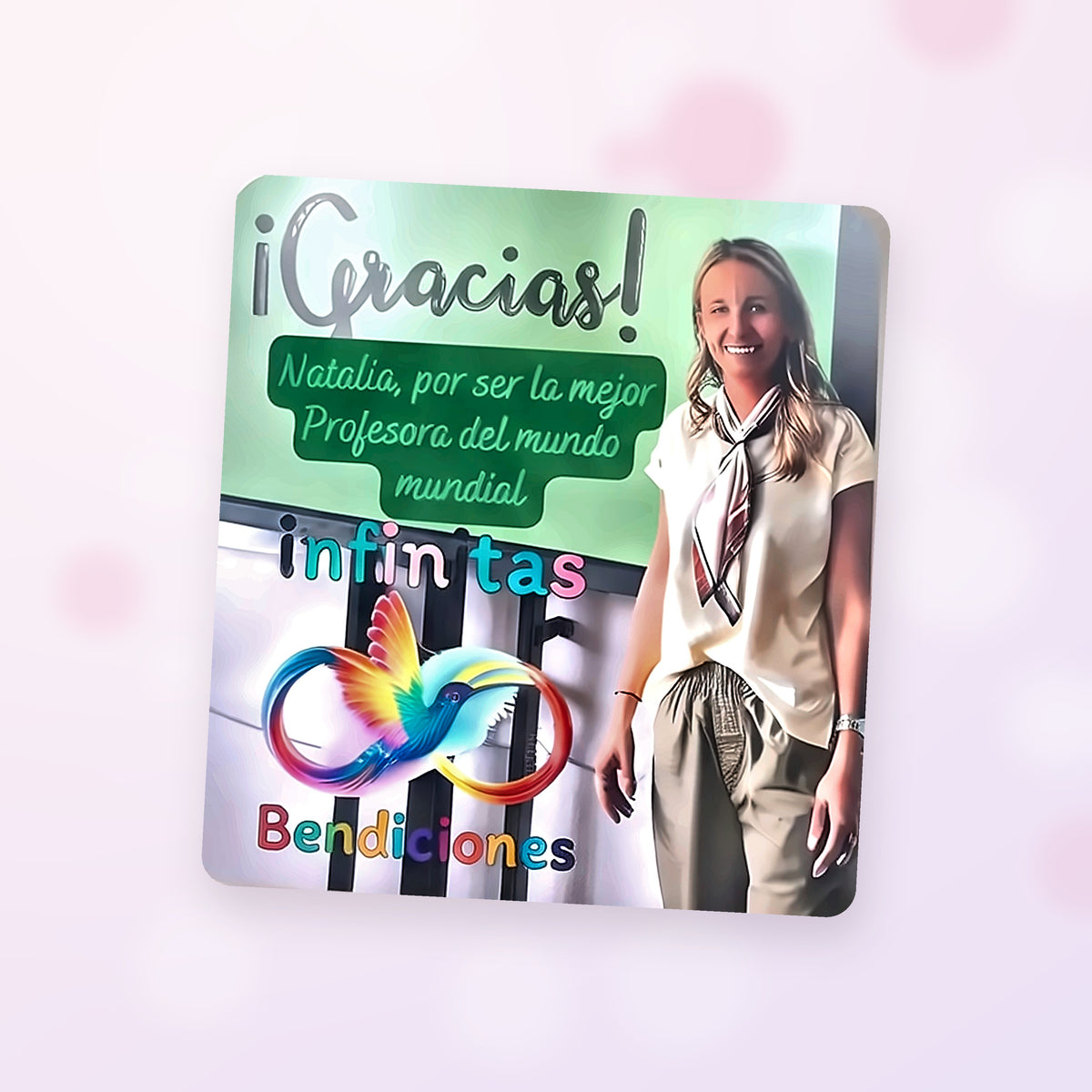 Imán dedicatoria ¡Gracias! para una profesora, con foto y mensaje